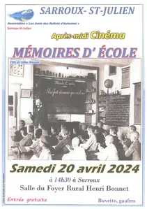 Samedi 20 avril à 14h30 après-midi cinéma Mémoires d'école